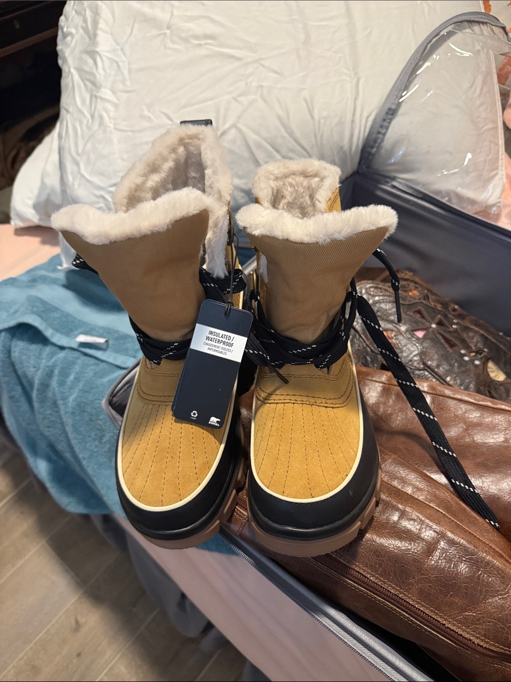 Sorel Tan and Black Insulated Waterproof Women's Winter Boots